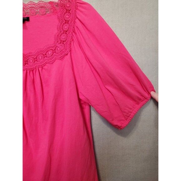 Talbots Petites Cotton Lace Trim Square Neck Short Sleeve T-Shirt Size SP - Picture 4 of 6